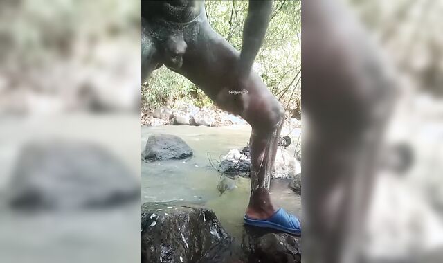 Jacking humungous dark-hued man-meat outdoors part two