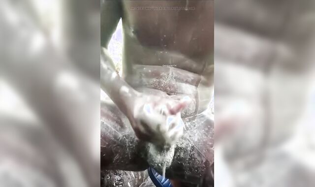 Jacking humungous dark-hued man-meat outdoors part two