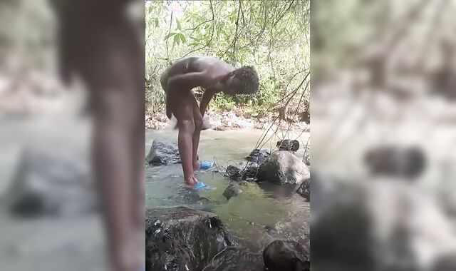 Jacking humungous dark-hued man-meat outdoors part two