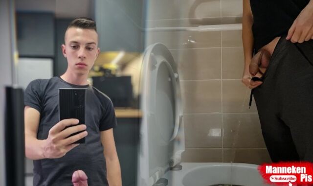 Dude lengthy peeing with uncut man rod and humungous nads