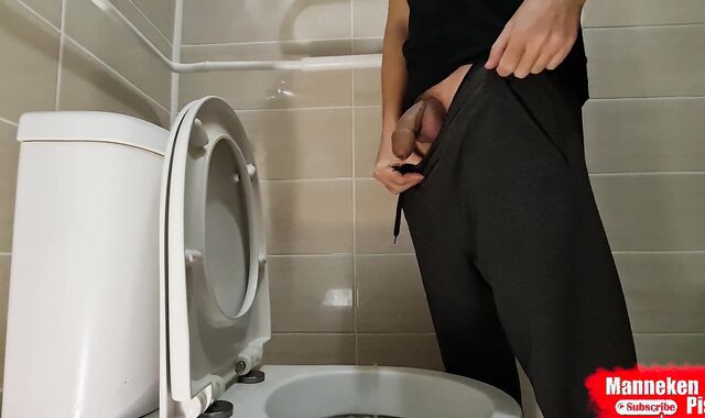 Dude lengthy peeing with uncut man rod and humungous nads