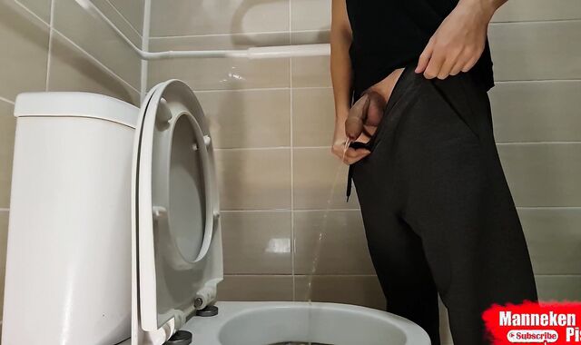 Dude lengthy peeing with uncut man rod and humungous nads