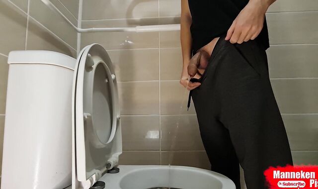 Dude lengthy peeing with uncut man rod and humungous nads