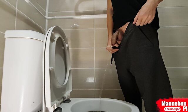 Dude lengthy peeing with uncut man rod and humungous nads