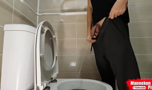 Dude lengthy peeing with uncut man rod and humungous nads
