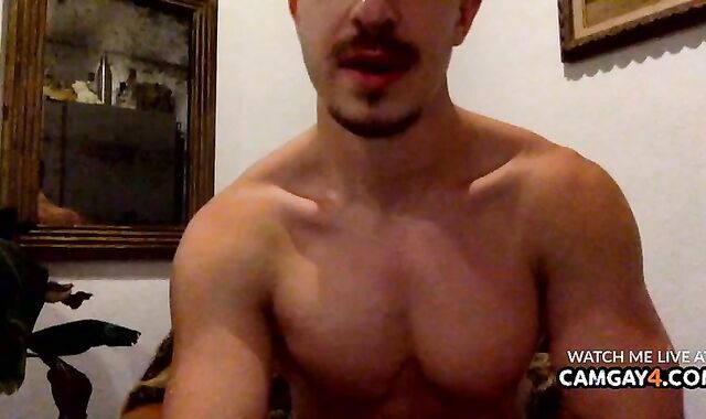 brawny dude Massaging His wood