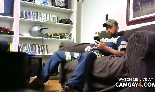 elderly Bearded fellow Stroking In web cam