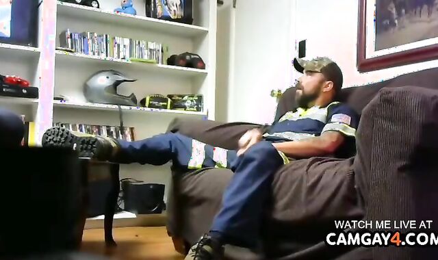 elderly Bearded fellow Stroking In web cam