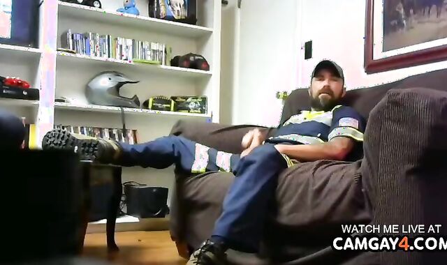 elderly Bearded fellow Stroking In web cam