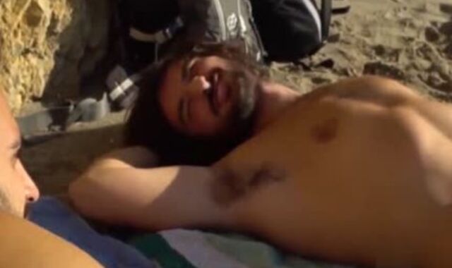 massive hard-ons jerking At The Beach With fluid stream. non-pro Outdoor