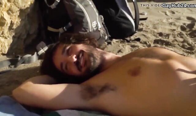 massive hard-ons jerking At The Beach With fluid stream. non-pro Outdoor