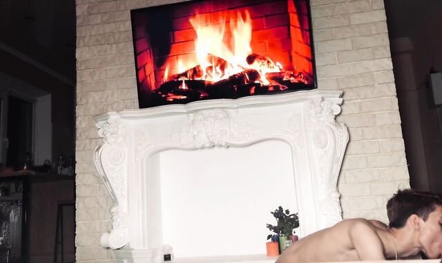 Very super-hot orgy near the fireplace, rear end style, cum shot