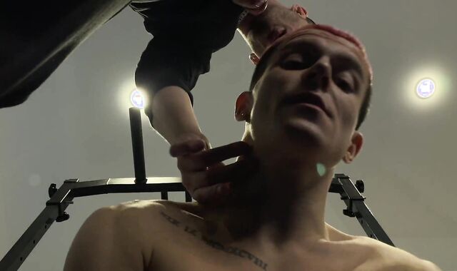 The coach poked the student in the gym and finished him all over his gullet and face