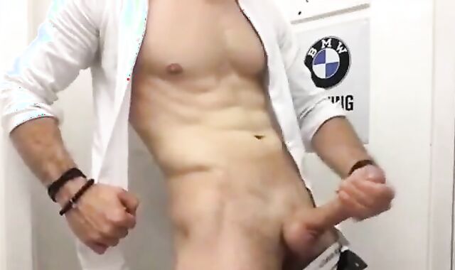 Solo Heat: BMW Salesman Jerks Uncut Shaved Cock In Work Toilet