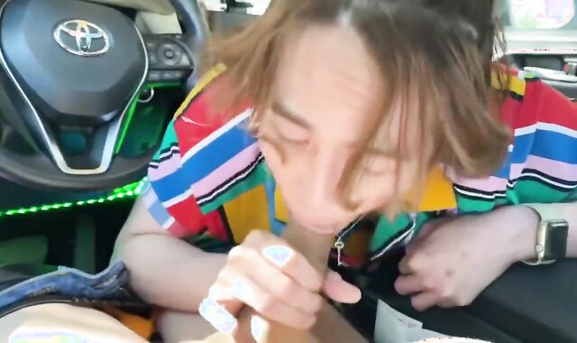 Twink Heat: Asian Twink Sucks Big White Cock & Swallows In The Car