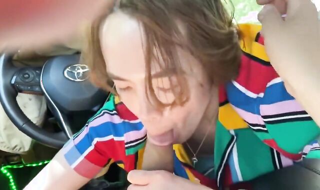 Twink Heat: Asian Twink Sucks Big White Cock & Swallows In The Car