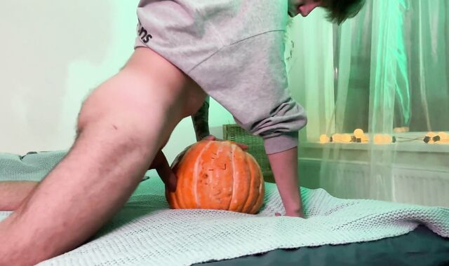Harry poked a Halloween pumpkin with a yam-sized meatpipe while Jen was peeking, then Jon framed his backside