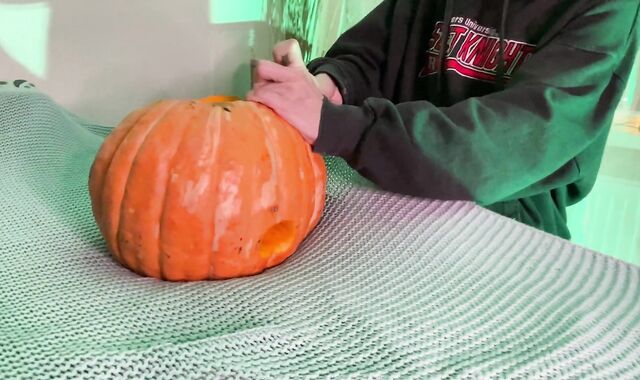 Harry poked a Halloween pumpkin with a yam-sized meatpipe while Jen was peeking, then Jon framed his backside