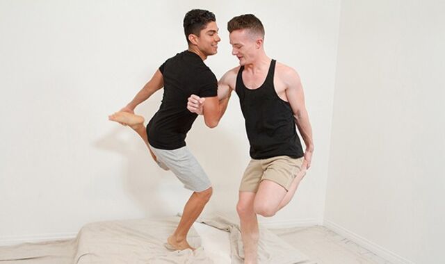 Bottom Games - Grappling Challange Ends Up With Super Super-Steamy Latino Boy Shagging His Buddy's Pallid Rump