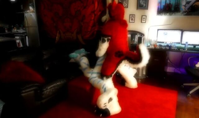 V-Card Bitch gets railed in Fursuit