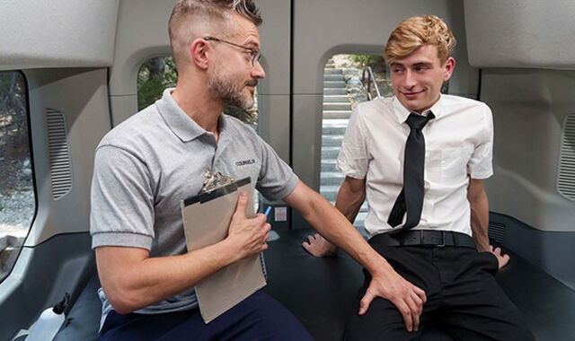 Missionary Guys - Supah-Super-Cute slightly barely legal Yr Elderly Mormon Gets Too Convenient With Rescuer In His Van And Makes Him Spunk