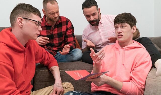 Lad Trade - Nerdy Youngster And His Gay-For-Pay Buddy Get Pummeled By Ther Step Dads For Valentine's Day