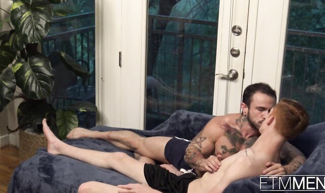 FTM Boys - Trans bodybuilder impregnated by strung up ginger top