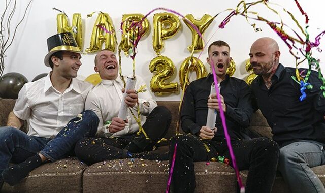 Twink Trade - Filthy Teen Mates Feast The Fresh Yr With Sultry Romping By Their Stepdads