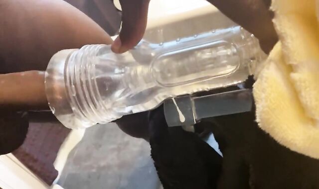 Suspended Dark-Hued Stud-Meat Romping & Masturbating Fleshlight Til He Globs A Geyser