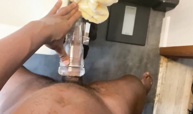Suspended Dark-Hued Stud-Meat Romping & Masturbating Fleshlight Til He Globs A Geyser