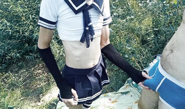 Monster salami and his femboy in public