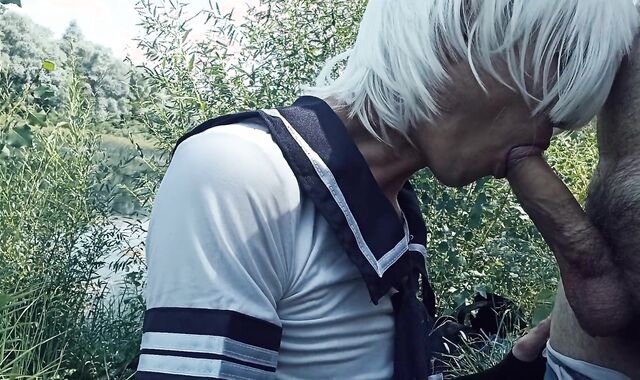 Monster salami and his femboy in public